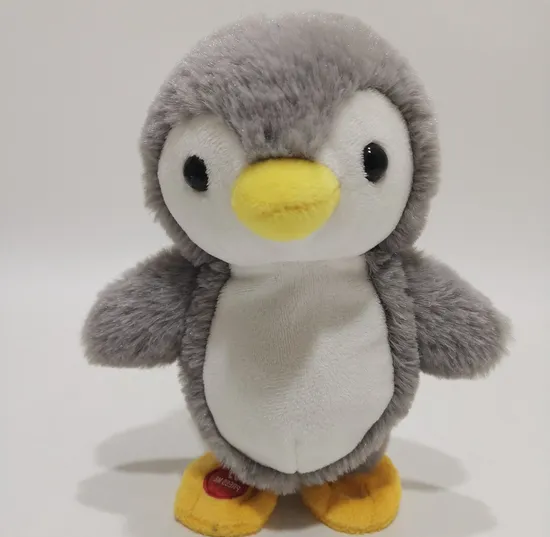 2023 Cute Grey and White Plush Speaking and Walking Penguin Toy Stuffed Voice Recording Toy