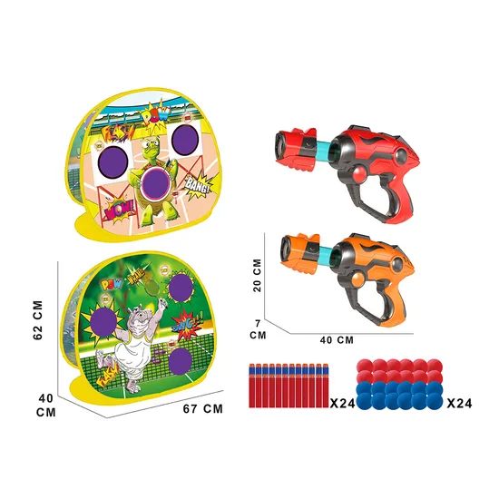 2 Soft Air Bullet Ball Gun with Double-Sided Tent Target and 44 Bullets