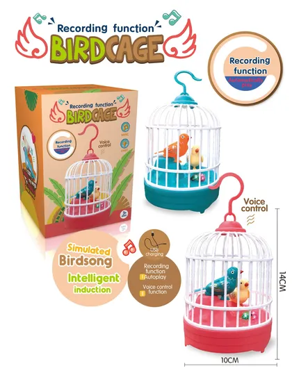 Cute Plastic Educational Interesting Electirc Voice Control Birdcage with Music and Light