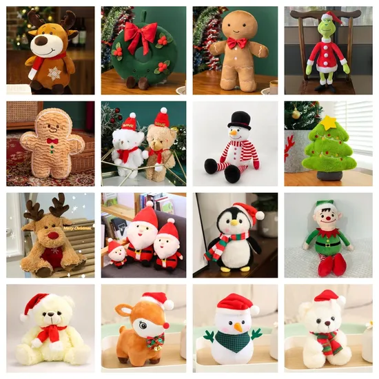 Wholesale Price OEM Manufacturer Personalized Santa Snowman Penguin Teddy Bear Grinch Gnome Deer Elk Reindeer Custom Design Stuffed Christmas Plush Toys Factory