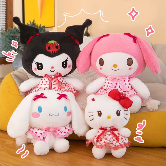 New Strawberry Blossom Skirt Sanrio Kuromi Girl Cute Plush Doll Children′s Doll Internet Red Kt Cat