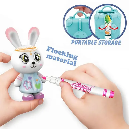 Samtoy 3 in 1 Creative 3D Graffiti Fun Doodle Drawing Animal Pets Magical Washing Painting Flocking Toys for Kid Easter Gift Plastic Toys