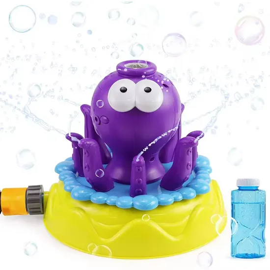 2 in 1 360 Rotating Octopus Water Sprinkler Toy with Bubble Maker Outdoor Garden Play Water Splashing Toys Backyard Game Toy