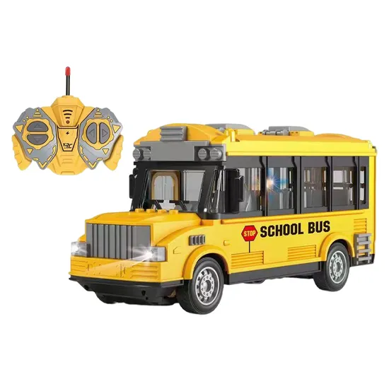 Children 1: 30 Scale Yellow RC Model School Buses Plastic Lighting Vehicle 27MHz 4-Channel Remote Control School Bus Toys for Kids