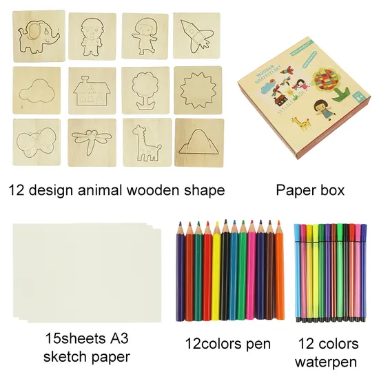 Hot Sale Kids Drawing Toys Wooden Stencils DIY Painting Template Stencils