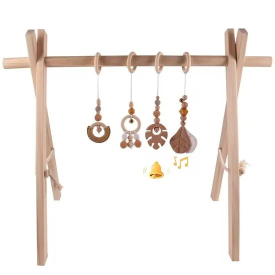 Wholesale Beech Wooden Leaf Shape Gym Rack Pendant Baby Gym Hanging Toys
