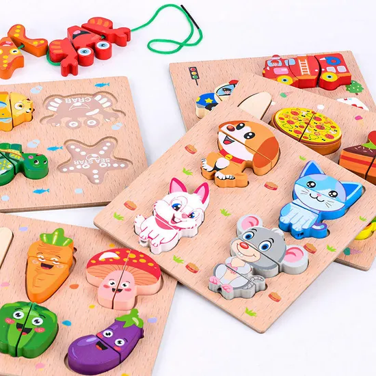Montessori Children Wooden Block Board Game String String Puzzle Cognitive Toy