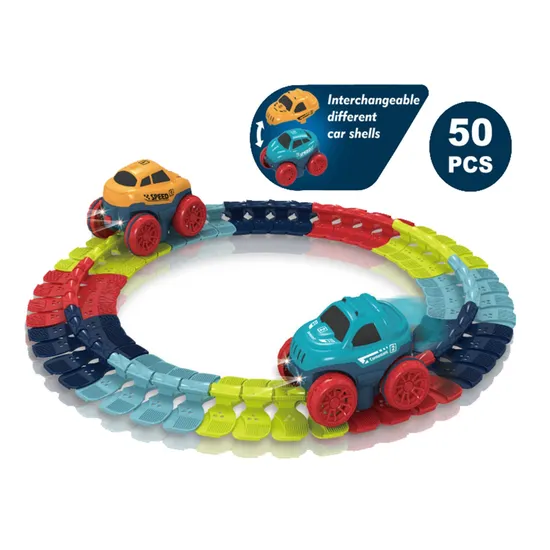 50PCS High Quality Plastic Toy Flexible Track Changeable Slot Zero Gravity Construction Racing Car Track Educational Toy DIY Bo Car Race Track for Kids