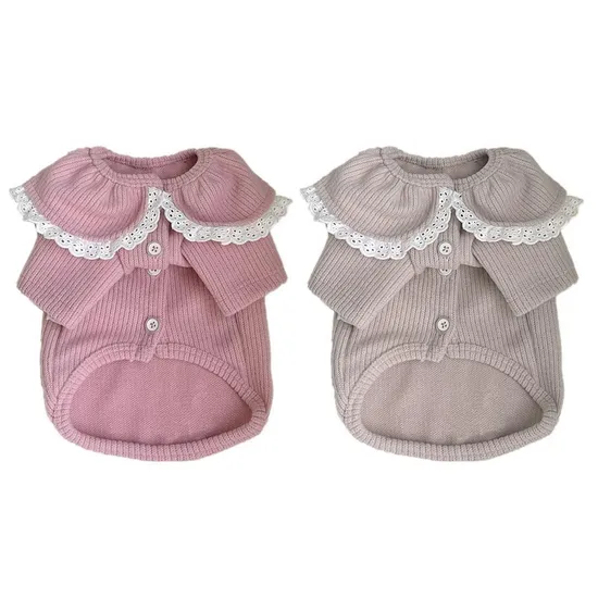 Lace Trim Doll Collar Open Front Delicate Pretty Warm Pet Jacket