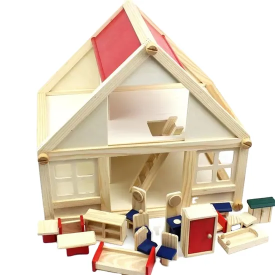 Montessori Wooden Dollhouse Toy Multifunctional Folding Toys Wooden Little Doll House