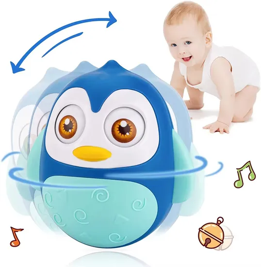 Tummy Time Wobbler Toy - Educational Penguin Rattles Tumbler for Early Development Learning, Perfect Baby Toy