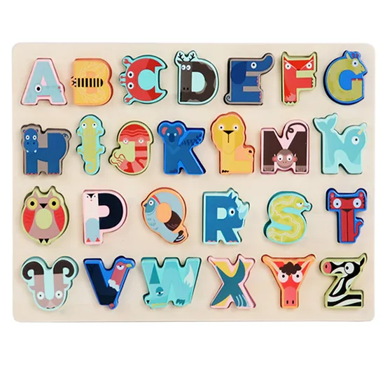 Creative 3D Animal Alphabet Jigsaw Puzzle Wooden Baby Toys for Early Education