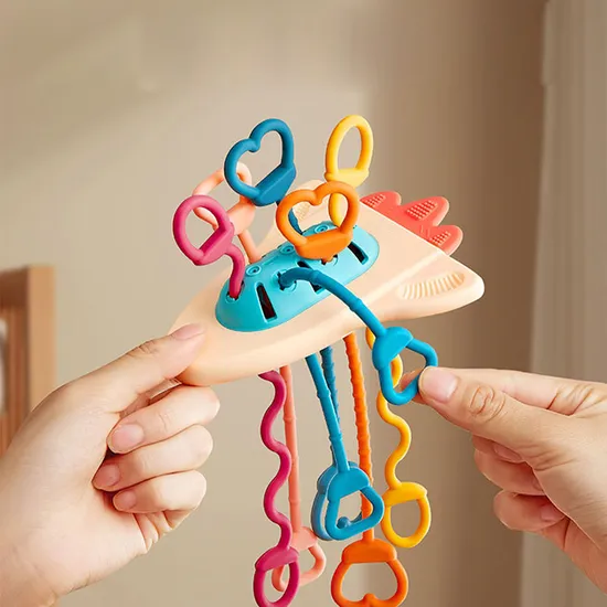 Hot Sale Baby Rattle Toys for Infant 0-6 Months Teething Toys Babies Silicone Baby Sensory Pull String Activity Toy for Sale