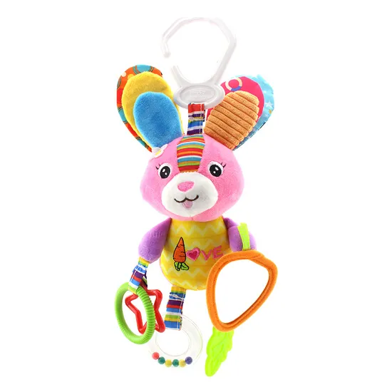 Baby Soft Hanging Rattle Crinkle Squeaky Toy Animal Ring Plush Stroller Infant Car Bed Crib Hanger Wind Chime Baby Toys with Teether for Boys Girls