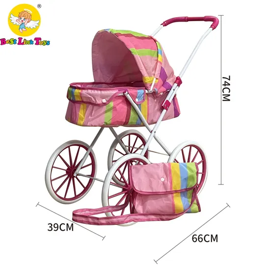 Wholesale Metal Rainbow Large Wheel Baby Doll Stroller Toy with Bag for Kids