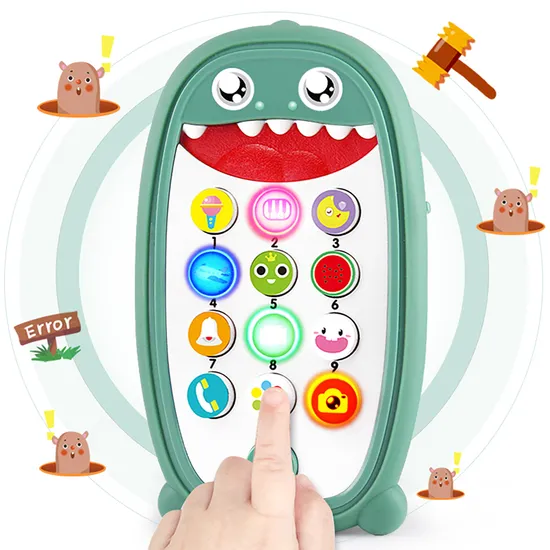 Baby Dinosaur Cell Phone Toy Removable Teether Case Light up Music Adjustable Volume Play Learn Fake Baby Phone Toys for Infant and Toddler