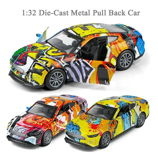 OEM/ODM Hot Sale 1: 32 Die Cast Metal Graffiti Pull Back City Alloy Sports Car Model Toy Kids Diecasr Model Vehicle Toys Alloy Car