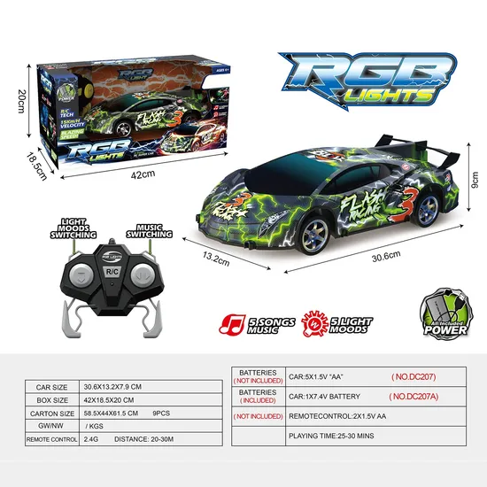 Remote Control Toy 1: 16 Sports Racing Model Car with RGB Cycling Lights Five Different Light Modes and Music RC Toy