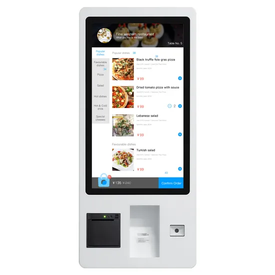 27 Inch Standing Self-Service Food Ordering Payment POS Machine Printer Digital Signage Kiosk
