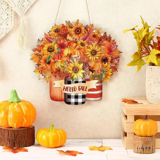 Welcome Sign Hello Fall Wreath Sign for Front Door Decor