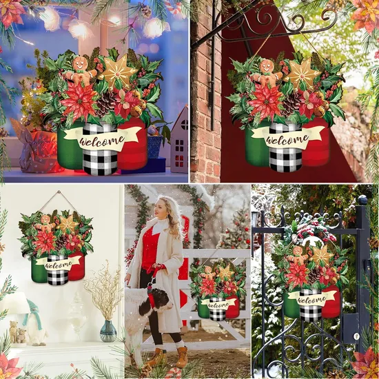 Mason Jar Hanging Door Wreath Wooden Sign