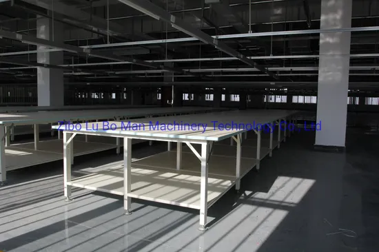 Double Tier Garment Cutting Table with Stainless Steel Edge in The Factory