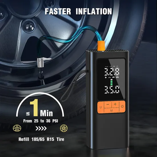 150psi Tire Inflator Portable Air Compressor USB-C Rechargeable Power Bank Cordless Electric Air Pump with Digital LCD Pressure Gauge