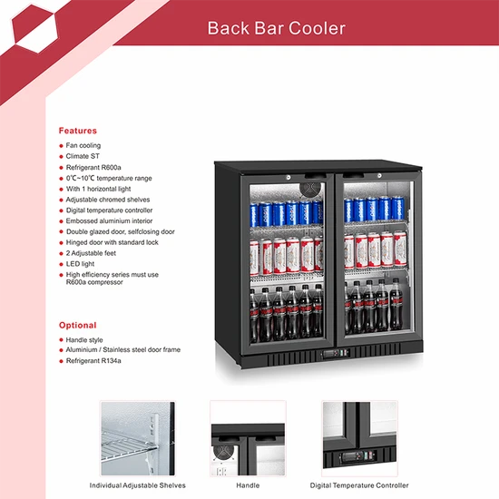 High Quality Transparent Double Doors Beverage Refrigerator Display Cabinet Freezer Showcase Cooler