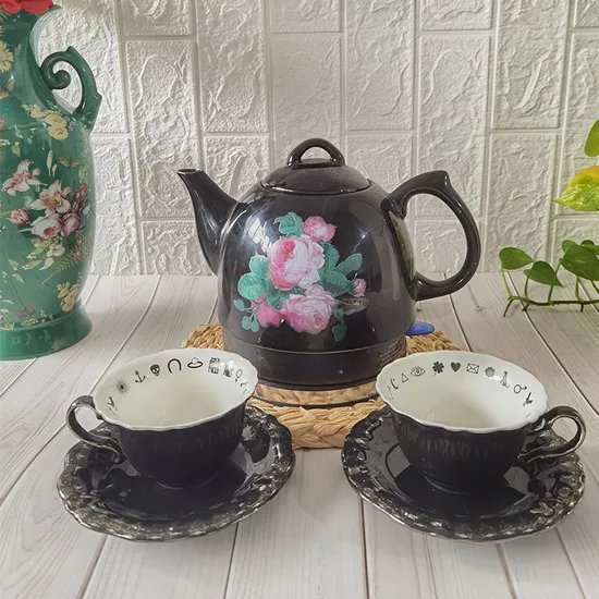 Factory Wholesale Price 1.0L Floral Design High Quality White and Black Ceramic Body Cordless Teapot Electric Water Kettle