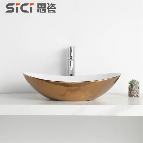 Ceramic Elliptical Design Boat Pattern Bathroom Hand Washing Art Basin