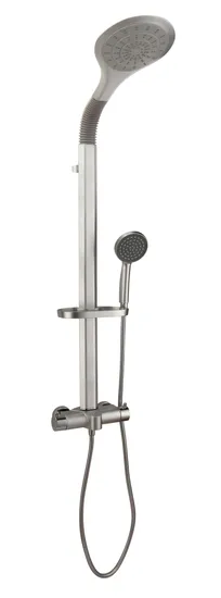 Shower Mixer Column Height Adjustable Pipe Thermostatic Faucet Wall Mounted 2 Handle Bathroom Rain Shower Set Black