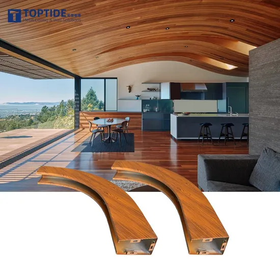Customized Wood Grain Wavy Metal Suspended Ceiling Linear Curved Aluminum Baffle Ceiling