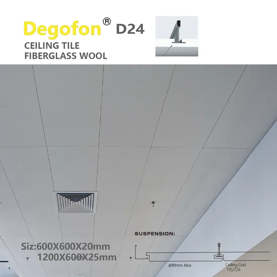 600*600mm White Surface Fiberglass Ceiling Lay in Professional with Acoustical Nrc 0.85