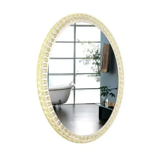 Modern Smart Art LED Round Bathroom Minimalist Lighting Crystal Frame Decorative Customized Glass Makeup Wall Mirror