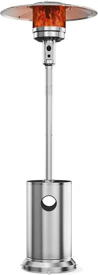 Premium Outdoor Patio Heater with Stainless Steel Burner and Wheels Versatile Outdoor Heater with Wheels and Stylish Round Design