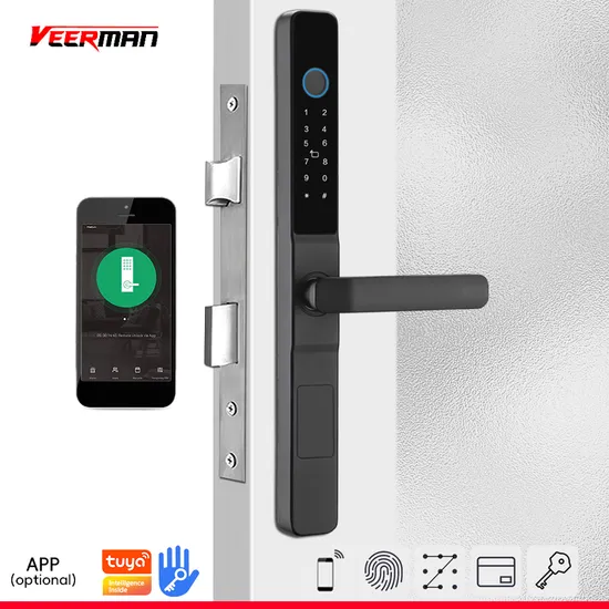 Waterproof Keyless Tuya Intelligent Handle Lock Smart Fingerprint Sliding Digital Door Lock