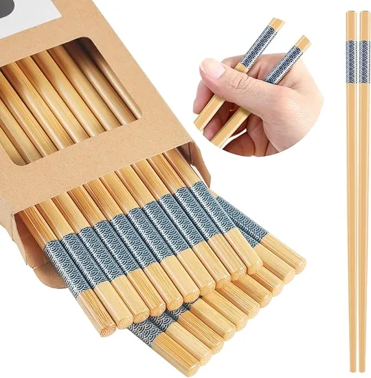 10 Pairs of Bamboo Chopsticks Reusable Dishwasher Safe Non-Slip 9.45 Inches
