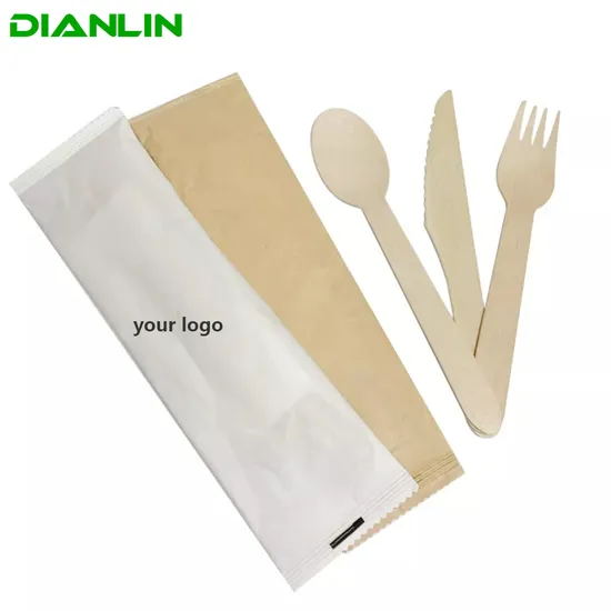 Wooden Fork Knife Flatware Set Disposable Cutlery Spoon Set
