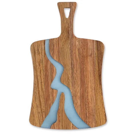 Handmade Acacia Wood Resin Chopping Board Blue Wave Pattern for Kitchen, Meals, Prep and Serving, Versatile Cheese and Sausage Board for Meat, Vegetables, Fruit