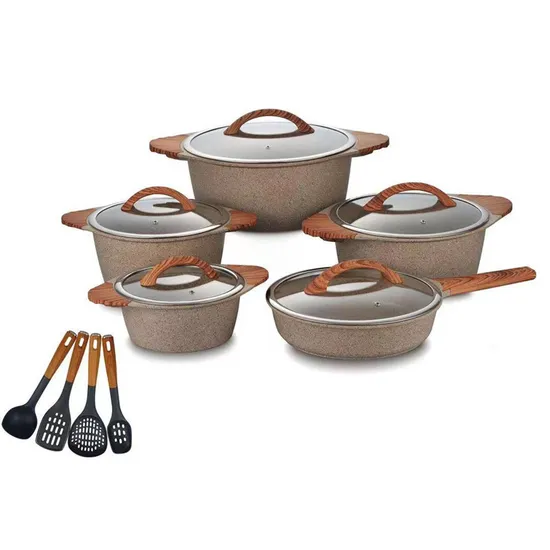 China Factory 2024 Hot Selling Granite High Temperature Painting Marble Ceramic Coating Interior Nylon Kitchen Utensils Aluminum Cookware Set