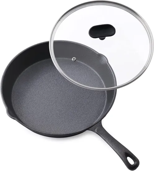 8 Inch Nonstick Cast Iron Frying Pan with Lid Skillet for Cooking