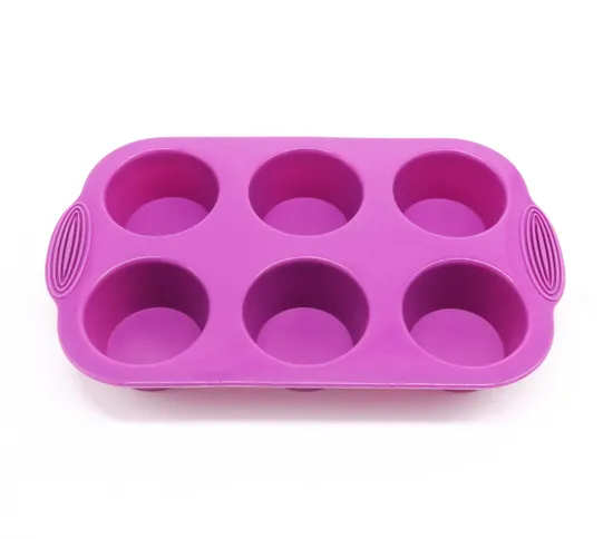 6-Cavity Non Stick Round Silicone Cake Molds for Muffins, Cupcake, Brownies