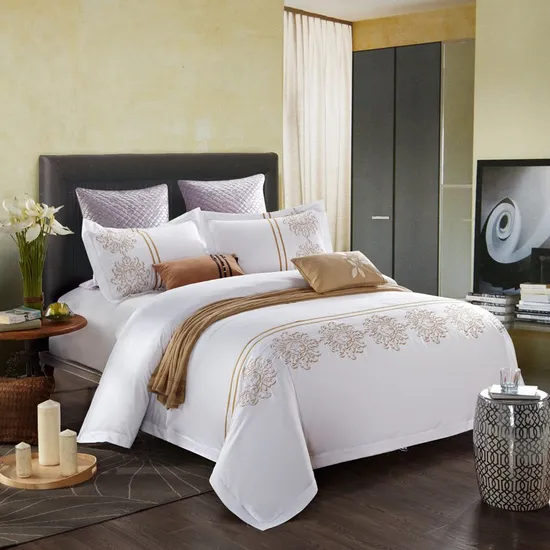 Wholesale OEM 5 Star Hotel Luxury Bedding Set Colored Embroidery 100%Cotton Sheet Hotel Bed Linen