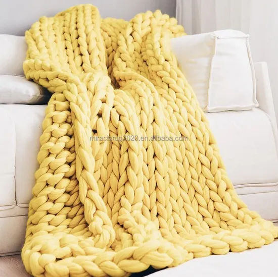 Portable Foldable Washable Reusable Solid Color Indoor Blankets Custom Chunky Knit Acrylic Bed Sofa Stone Throws Blanket