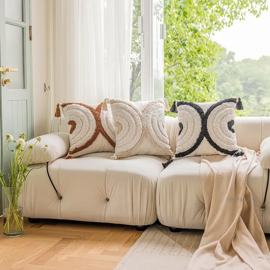 Wholesale Cotton Canvas Embroidery Tufted Sofa Bed Square Cushion Decorative Pillow Cover