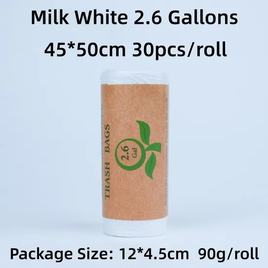 Biodegradable Trash Bag Garbage Bag, Household Garbage Bag, 2.6 Gallon=9.84L (45*50cm) , Unscented, Extra Thick Liner Bags 30PCS/Roll--White