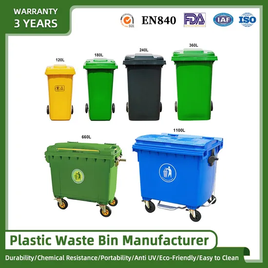 100L/120L/240L/360L/660L/1100L Large Plastic Garbage Rubbish Bin Green Trash Can Outdoor Industrial Waste Bin with Wheels and Pedal