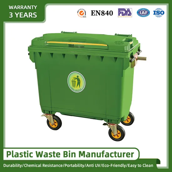 660L 1100L Dustbin Large Plastic Outdoor Street Dustbin Park Rubbish Trolley Cart Waste Recycling Container Garbage Bin