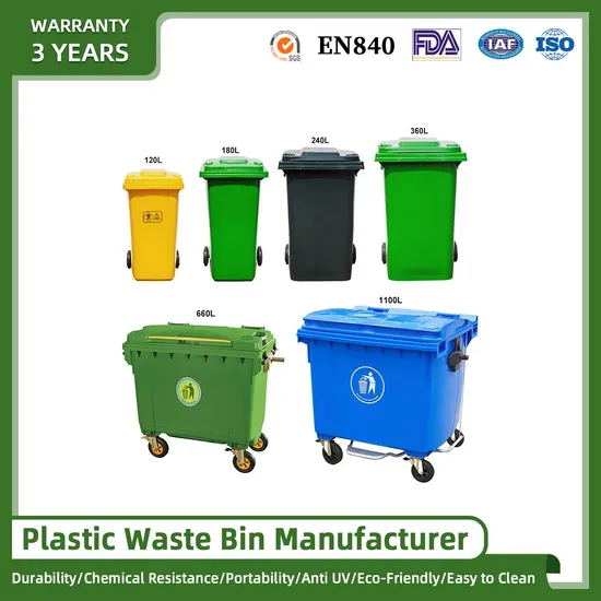 100/120/240/360/660/1100 Liter Outdoor Mobile Plastic Dustbin Wheelie Waste Garbage Bin with Pedal/Lid