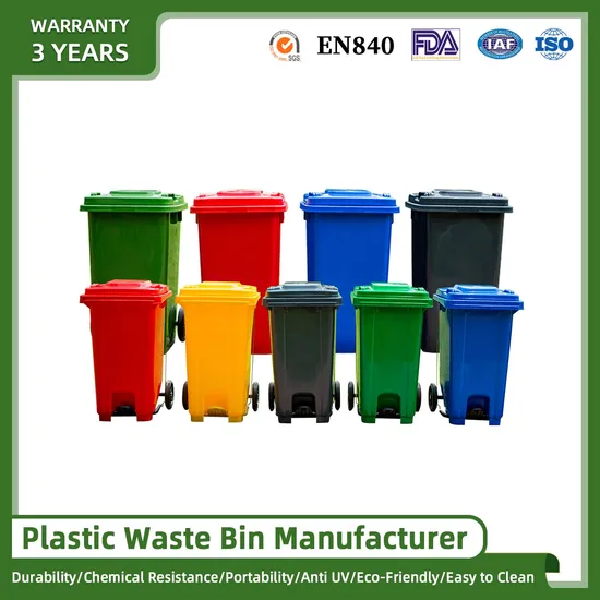 100/120/240/360 Liter Outdoor Plastic Mobile Dustbin Wheelie Waste Garbage Bin with Pedal for Residential Areas/Schools/Shopping Centers